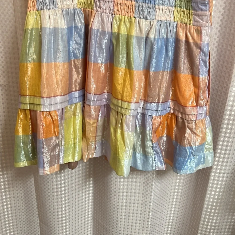 Anthropologie Pastel Stripe Mini Dress in Peach, Yellow & Blue - Picture 12 of 13